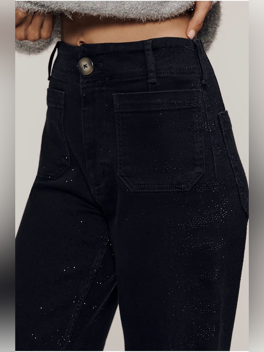 Maeve Colette Sparkle High-Rise Wide-Leg Cropped Jeans - Picture 2 of 16